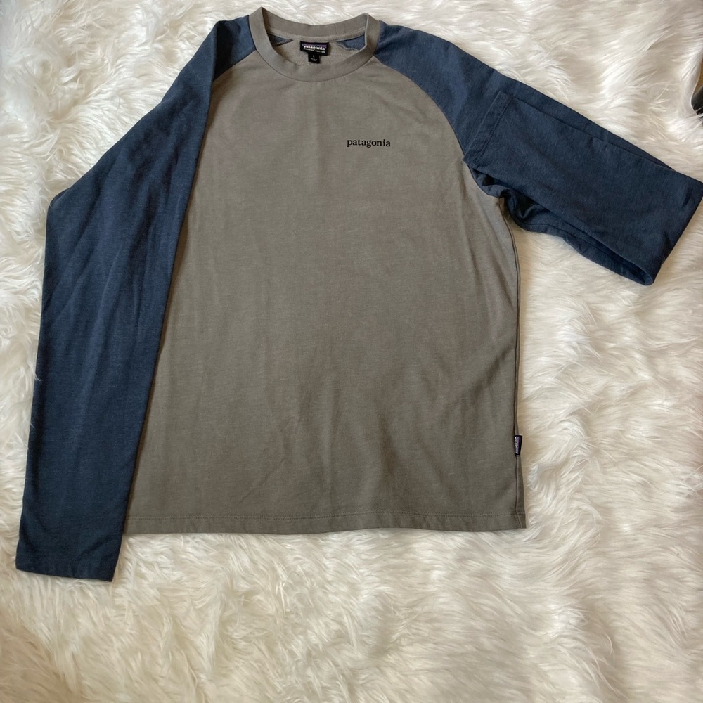 Patagonia gray Body with Navy Raglan Long Sleeve Tee